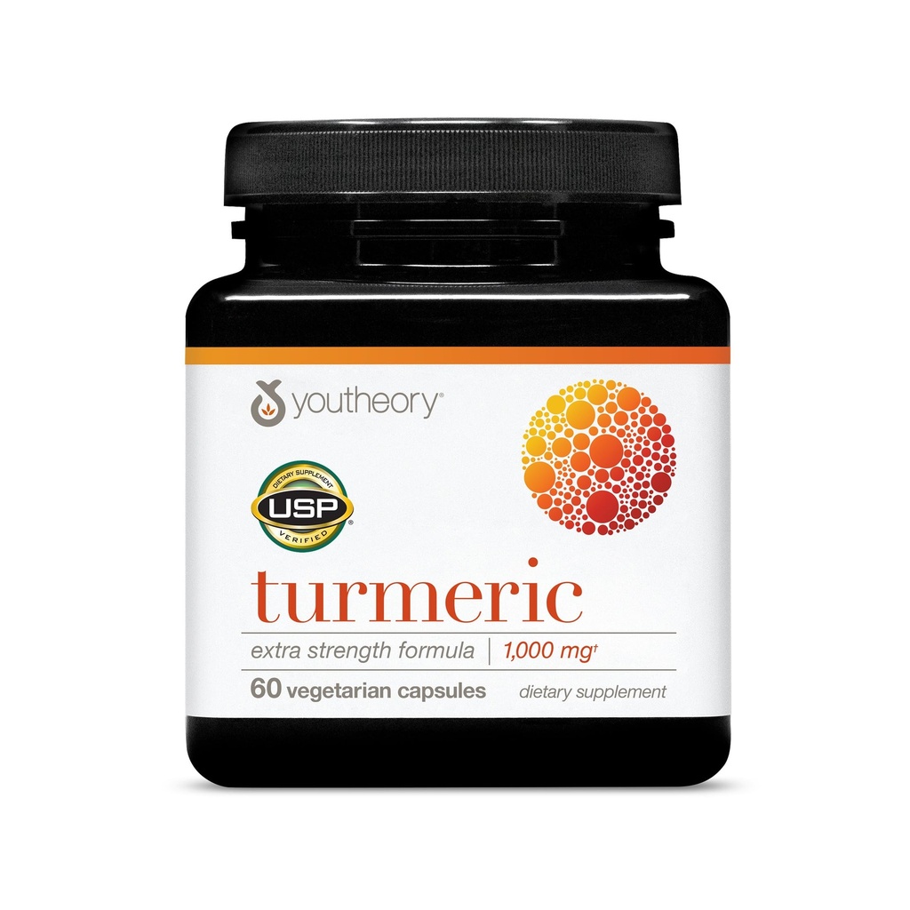 Youtory Turmeric Extra Strength - 1000 mg - Understøtter hjerne, muskel og fælles sundhed * - Indeholder bioenhancere, Curcuminoider & planteekstrakter - USP Verified - 60 vegetariske kapsler (30-dages forsyning)