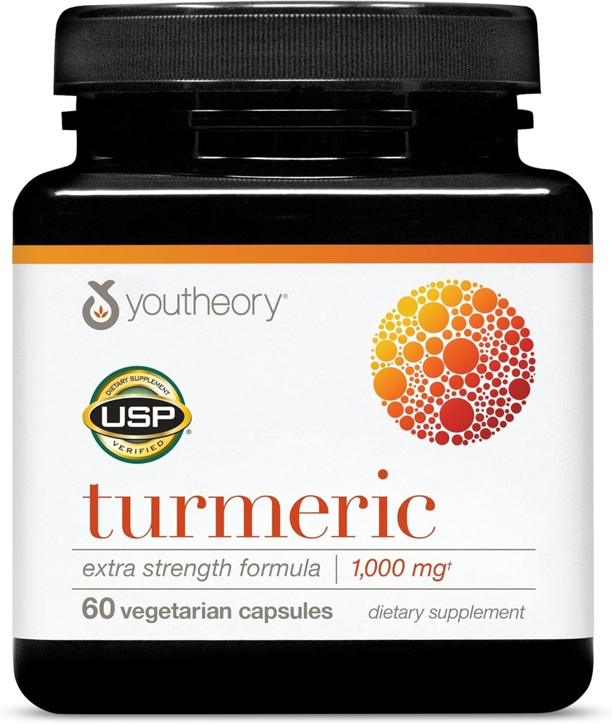 Youtory Turmeric Extra Strength - 1000 mg - Understøtter hjerne, muskel og fælles sundhed * - Indeholder bioenhancere, Curcuminoider & planteekstrakter - USP Verified - 60 vegetariske kapsler (30-dages forsyning)