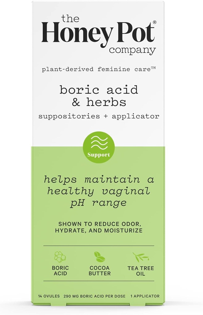 The Honey Pot Company 7 Day Boric Acid & Herbs Suppositorier - vedligeholder og Balancer sund vaginal pH, Administrerer Odor, Hydrater, & Fugt - Gynecologist Testet