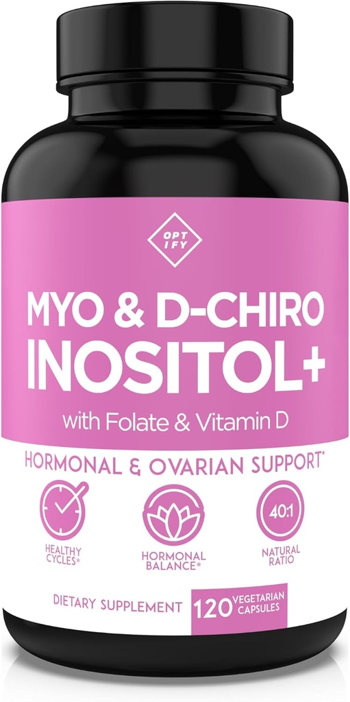 Oplys Myo- Inositol & D- Chiro Inositol tillæg for kvinder - 40: 1 Ratio Plus Folat og D-vitamin - Support Sund Hormonal Balance, Regelmæssige cykler, og Ovarie Sundhed - 30-dages forsyning