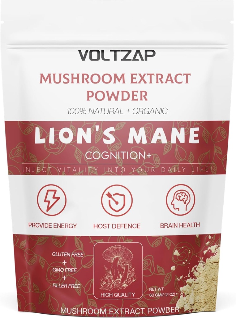 Lions Mane Powder Organic - Afslapning & Fysisk Forsvar - Lions Mane supplement til ungdommelig strålende hud & kognition - 2.12OZ (60 Servere)