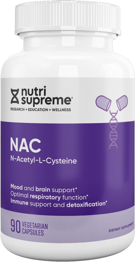 Nutri- Supreme NAC (N- Acetyl- L- Cystein) 600 mg Kosttilskud Vegetariske Kapsler, Leverstøtte, Immunstøtte