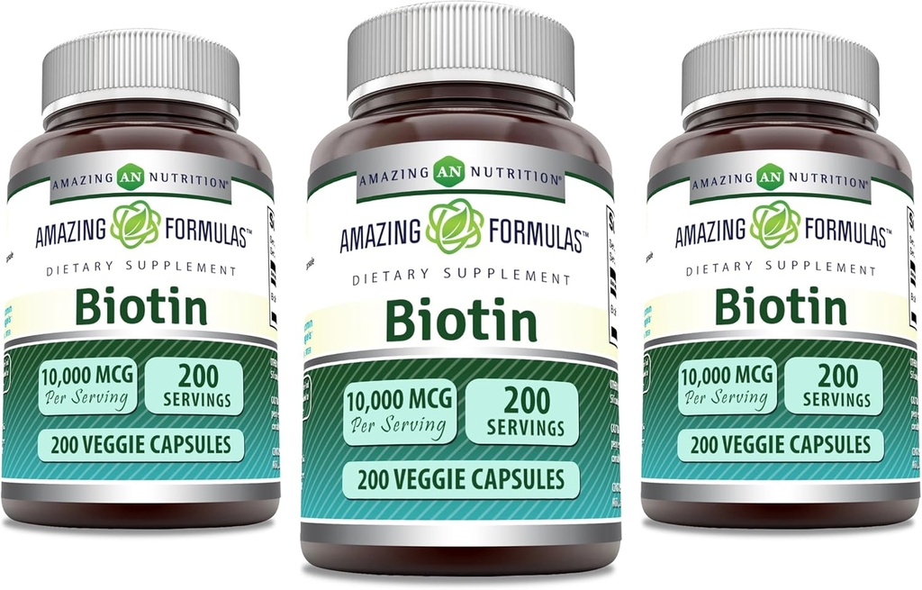 Amazing Formulas Biotin 10000 mcg Veggie Kapsler Note 124; vitamin B7 tillæg Note 124; Non- Gluten Free