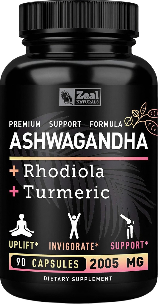 Ashwagandha Complex - Organic Ashwagandha Root Powder + Rhodiola Rosea + gurkemeje - Premium Support Formel - Ashwagandha kapsler supplement
