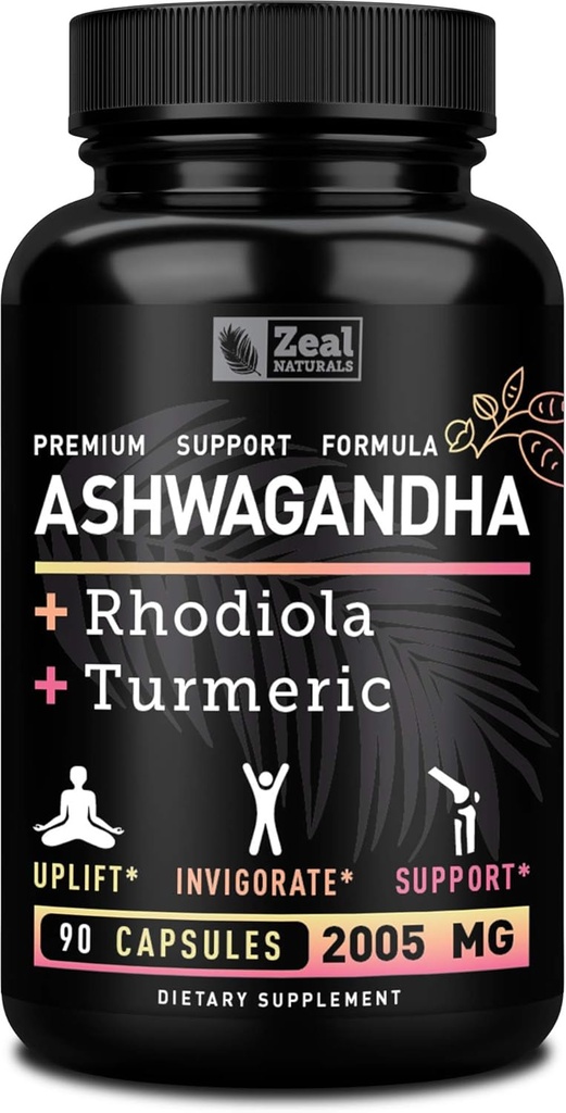 Ashwagandha Complex - Organic Ashwagandha Root Powder + Rhodiola Rosea + gurkemeje - Premium Support Formel - Ashwagandha kapsler supplement