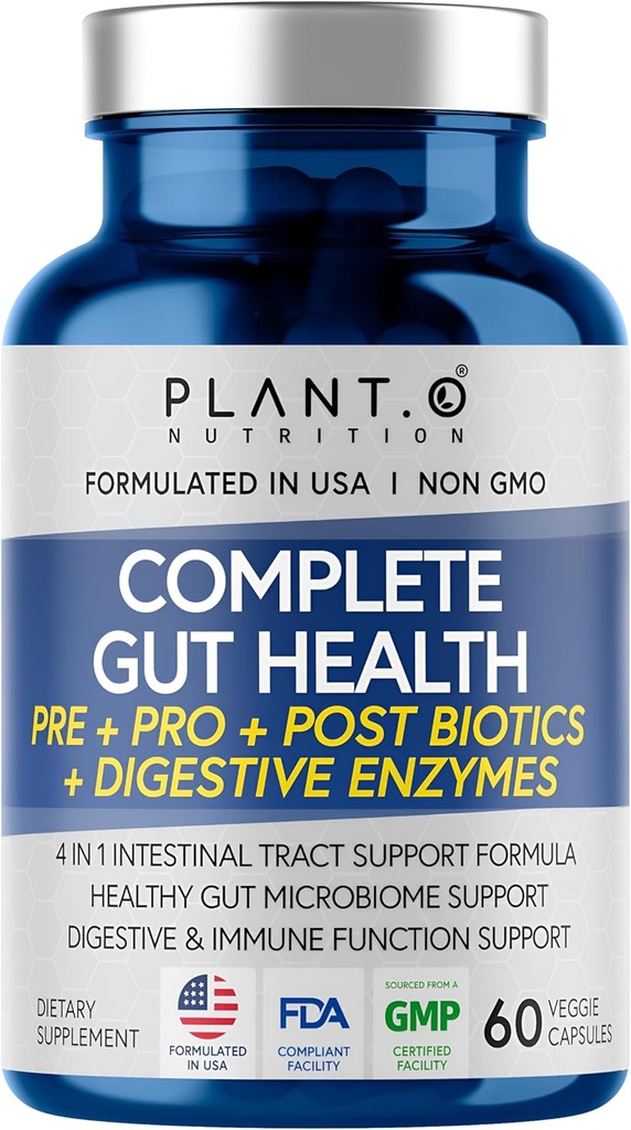 4-in-1 Prebiotic Probiotic & Postbiotic for Women & Men, Complete Gut & Digestive Support, Pre Post Probiotika & Digestive Enzymes 60 Kapsler