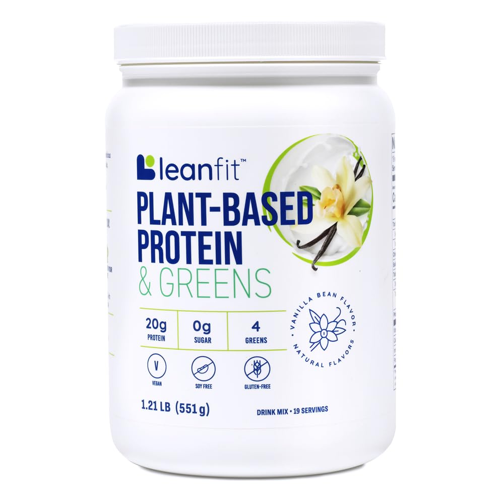 LeanFit Plant- Based Protein & Greens Natural Vanilla - 20g Plant Protein + 4 Leafy Green Per Serving - Vegan, Gluten- Free, Soy- Free, No Sugar - 19 Serveringer, 1.21 Pound Tub