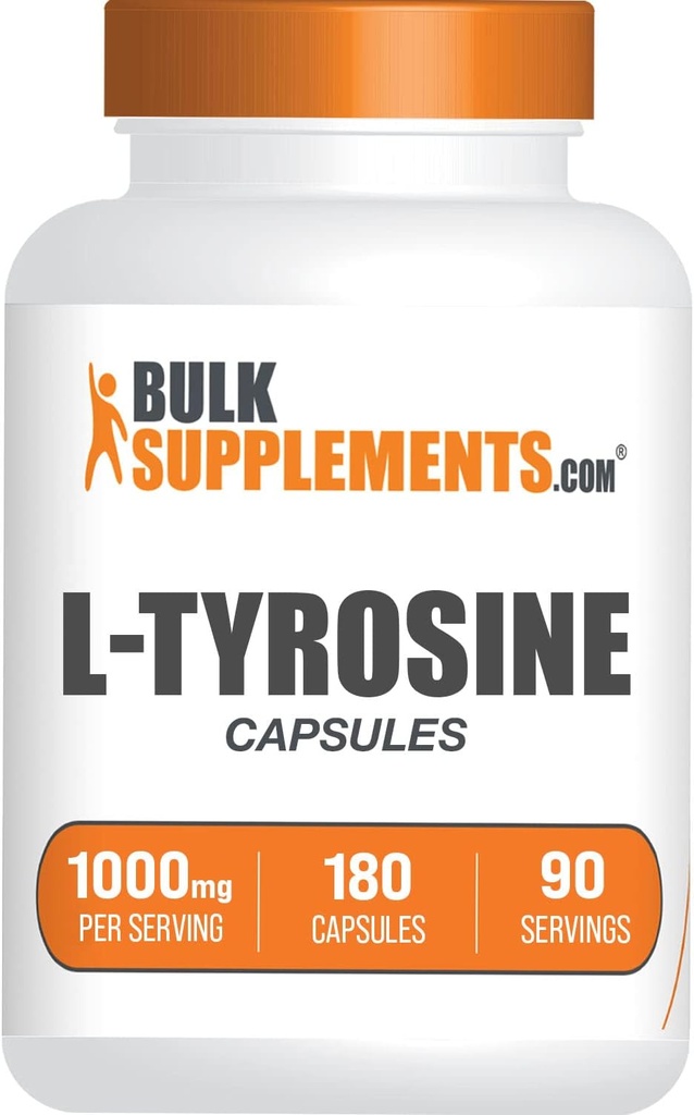 Bulkaddiments.com L- Tyrosine 1000mg kapsler - Tyrosin supplement, Tyrosin kapsler, Tyrosin 1000mg - Non- Essential Aminosyretilskud, 2 kapsler per servering, 180 kapsler