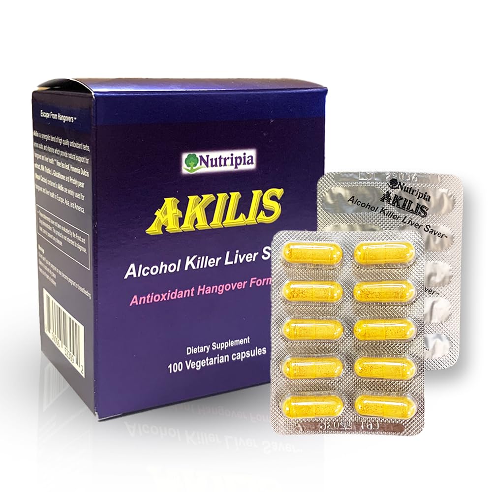 Akilis Antioxidant Lever Support Pills (100 Vegi Caps, 33 Doser) - øger inddrivelse efter at have drukket for bedre morgener, Detox & Reparation med Hovenia Dulcis, Milk Thistle, Glutathione og 16 Ingredienser