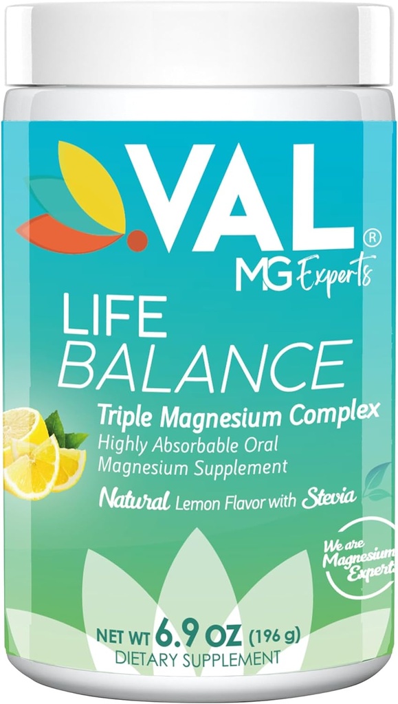 VAL Triple Magnesium Complex Powder – Citrate, Glycinate, Taurate – Anti-Stress Relaxation Drink – Natural Lemon Flavor – 400mg Magnesium, Vitamin B6 – 6.9 Ounce - 70 Servings (Pack of 1)