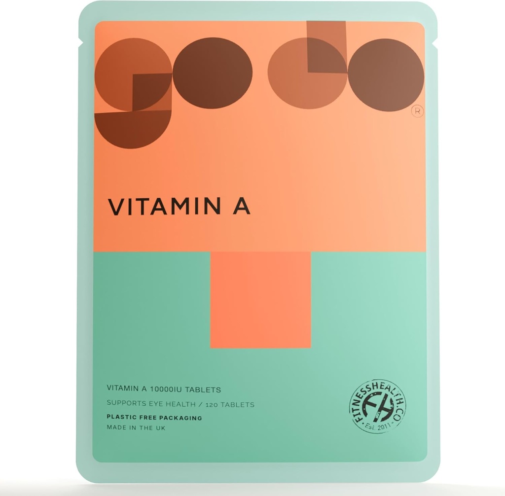 Fitness Health Vitamin A 10000IE 120 tabletter - Sund hud, Vision Support - Kvalitet Nutrition Sund Mood - Egnet til Vegansk og Vegetarer - Genbrugsvenlig Emballage