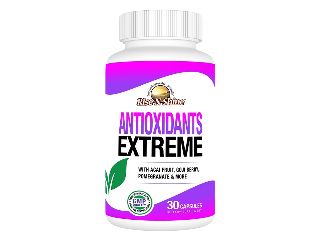 Rise- N- Shine Antioxidants Extreme Supplement med Acai, Goji Berries, Noni, Mangosteen, Pomegranat, Resveratrol, Elderberry og mere 30 Greve