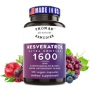 Thomas 'all- Natural Remedies Resveratrol 1600mg Organic Trans- Resveratrol Antioxidant Supplement med Organic Grape Seed Extract og Quercetin- Anti- Aging og Kardiovaskulær Support - 120 Kapsler
