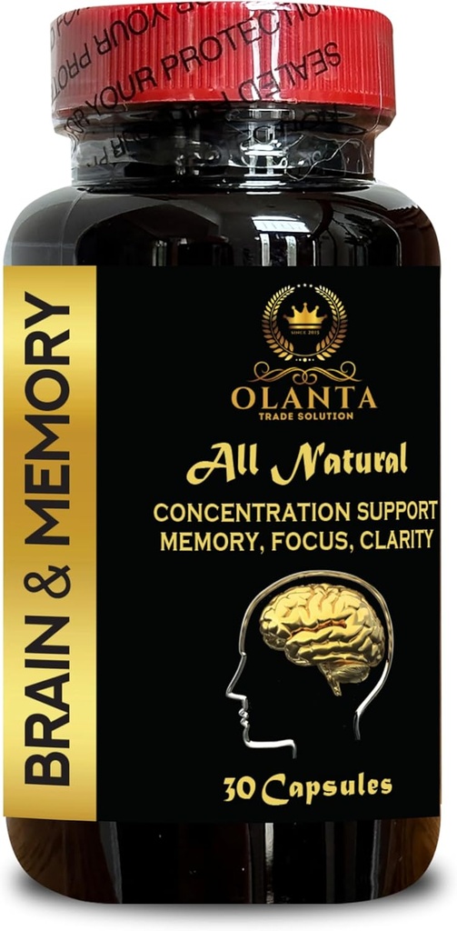 Brain Memory Support - Fokus og koncentration Support, Memory Support for Brain Fog Clarity Energy and Recall, Brain Support for Memory and Focus - 1 flaske 30 kapsler