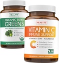 Super Greens & Vitamin C (2-måned Supply) Super C Greens Bundle of Organic Super Greens Powder - Komplet Superfood (120 kapsler) & & C-vitamin Immunstøtte (120 vegetariske kapsler)