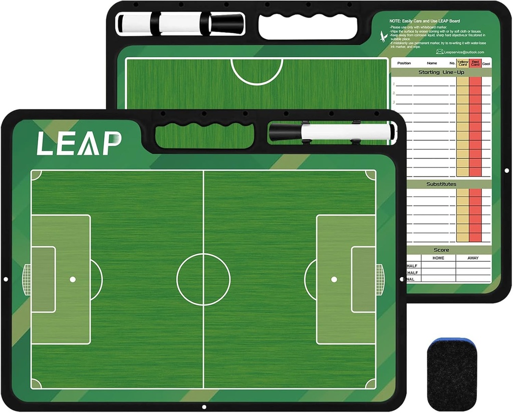 LEAP Coach Board Premium Taktisk Udklipsholder To Sider med fuld & Half Court Dry Erase Marker Board for Basketball, Baseball, Fodbold, Hockey