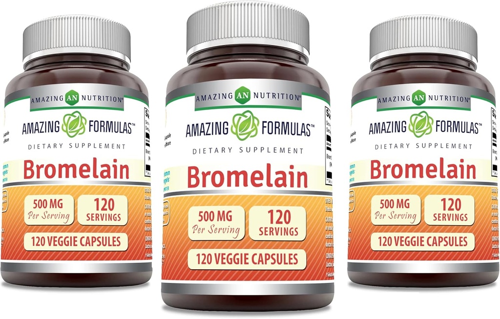 Amazing Formulas Bromelain Supplement 124; 500 Mg- 124; 2400 GDU - 124; 120 Veggie Kapsler - 124; Non- GMO - 124; Gluten Free - 124; Fremstillet i USA (3 Pack)