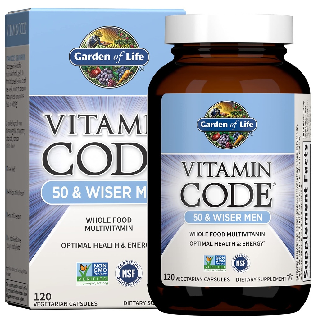 Livets Multivitamin til Mænd - Vitamin Code 50 & Wiser Mænd Raw Whole Food Vitamin Supplement med Probiotika, Vegetar, 120 Kapsler