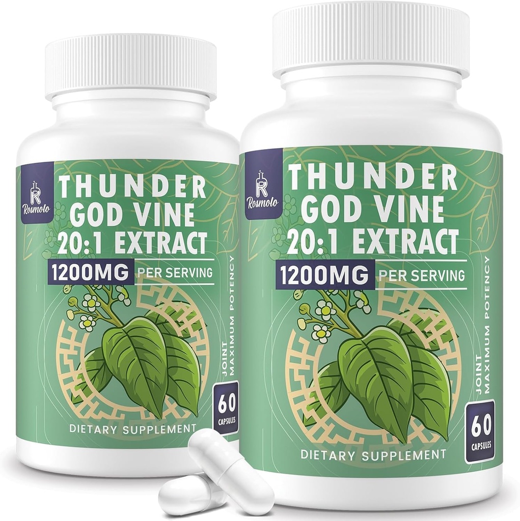 1200 MG Thunder God Vin Root Extract 20: 1 Supplement, Tripterygium Wilfordii Herbal Supplement, Vegan Formel med Lei Gong Teng Extract, 120 Kapsler