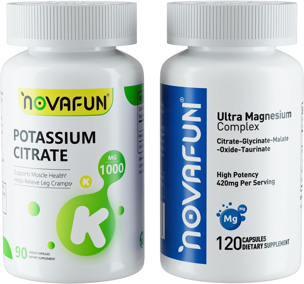 Kalium Citrate 1000mg & Magnesium Complex supplement med 420mg Magnesium, Supplement Bundle for Support Heart, Muscle, Nerve, Bone Health
