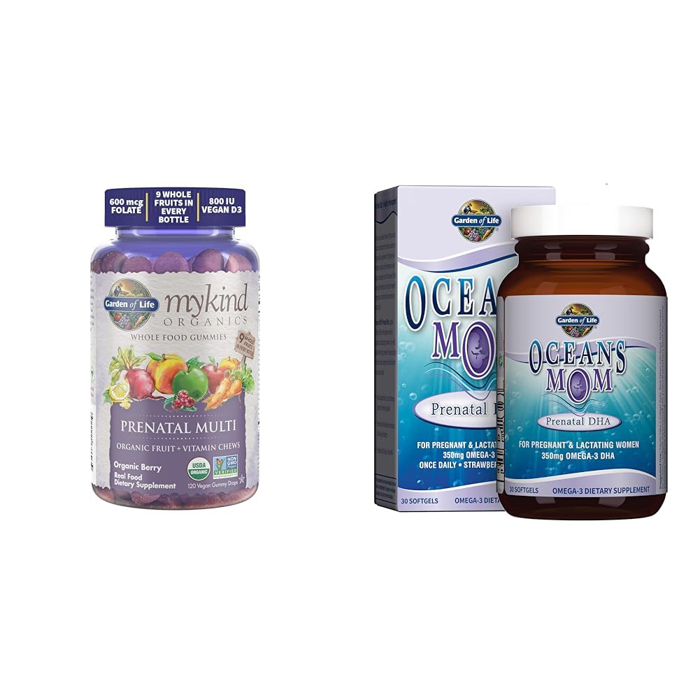 Livets have Organics Prenatal Gummies Multivitamin med vitamin D3, B6, B12 & Oceans Mor Prenatal Fish Oil DHA, Omega 3 Fish Oil Supplement - Jordbær, 350m