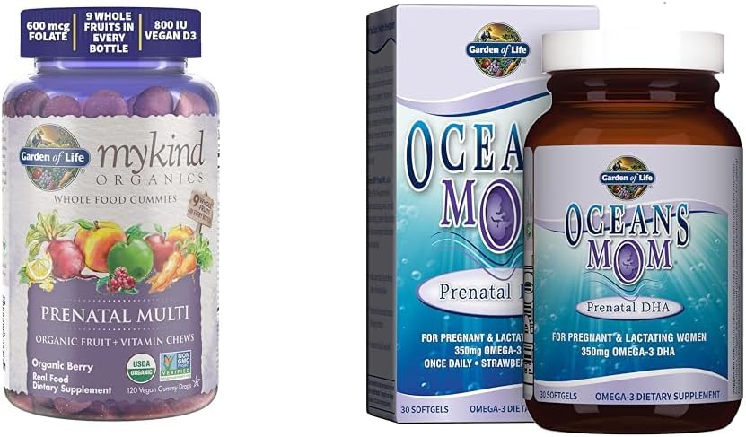 Livets have Organics Prenatal Gummies Multivitamin med vitamin D3, B6, B12 & Oceans Mor Prenatal Fish Oil DHA, Omega 3 Fish Oil Supplement - Jordbær, 350m