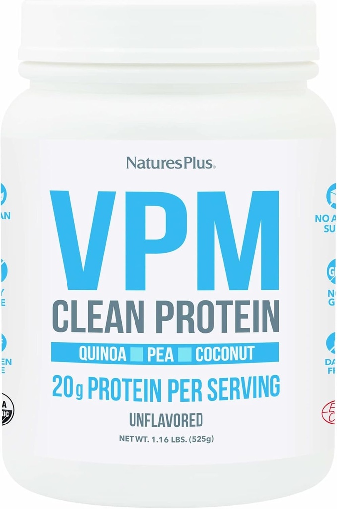 Natures Plus VPM Protein, Unflavored - 1.16 lbs - with Quinoa, Pea & Coconut Protein - Organic, Vegan, Soy & Gluten Gratis - 15 Servere
