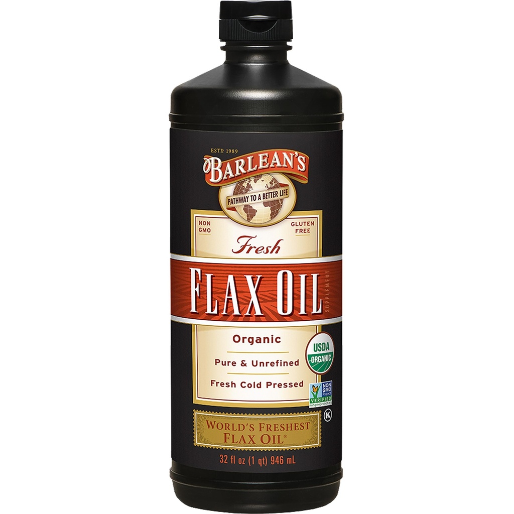 Barlean 's Organic Flaxseed Oil Liquid, Cold Press Hør Frø, 7,640mg ALA Omega 3 Fedtsyretilskud til fælles og hjerte sundhed & sund fordøjelse, 32 oz