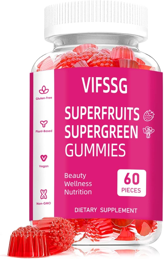 Frugter og grøntsager Supplement - Frugter og grøntsager Gummier (60 gummies), 16 Superfrugter & 15 Grønsager, Frugt og grøntsager, Frugt og grøntsager, ikke-GMO, Pectin- baseret, Gluten- fri, ikke flere kapsler