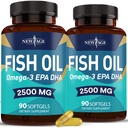NEW AGE Omega 3 Fish Oil 2500mg Supplement Non GMO - EPA, DHA fedtsyrer Gluten Free (180 Softgels (pakke med 2))