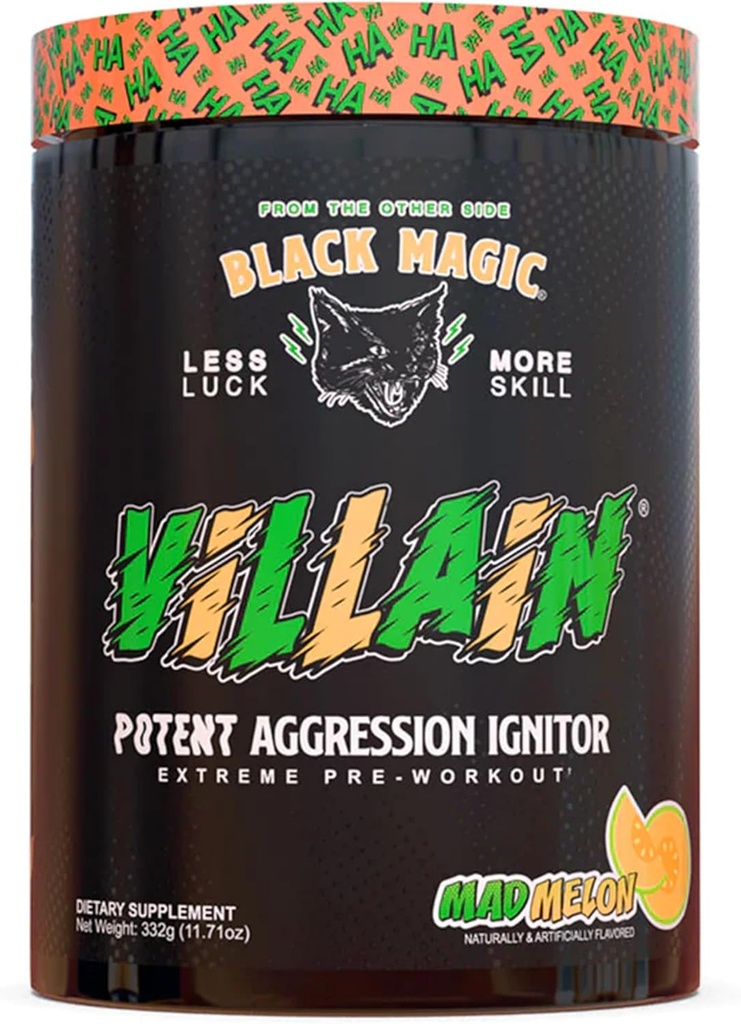 Black Magic Supply Villain High- Stim Nootrop Pre- Workout - Beta- Alanine, L-Tyrosine, & Kaffein - Pump & Focus - 25 Servere (Mad Melon)