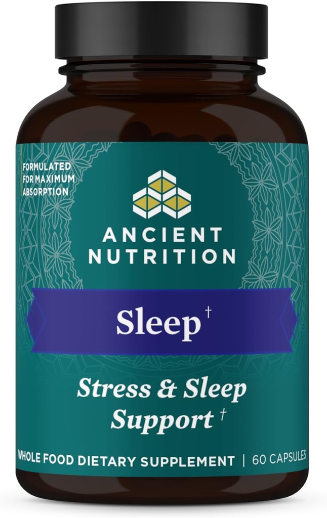 Ancient Nutrition Ashwagandha for søvn støtte, til stress og søvn støtte, fremmer Mental Afslapning, Gluten Free, Paleo og Keto Friendly, 60 kapsler