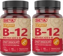 DEVA Vegan Vitamin B12 Fast Opløs Supplement - Once- Per- Day Complex med 1000 Mcg Methylcobalamin B12, Folsyre, B6 - Lemon Flavor - 90 opløselige tabletter, 2 - Pack