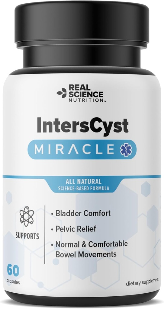 Real Science IntersCyst Miracle - All Natural Supplement for Interstitial Cystitis Relief og Forstoppelse med Vitaminer C, D, B12 & K + Nitroc Oxide Support - Bstige & Nyre Health Support, 60 Caps