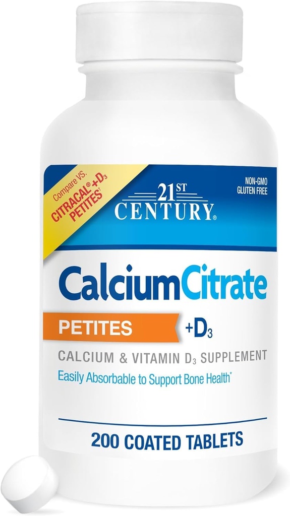 Calciumcitrat Petites + D3 overtrukne tabletter - 200 tabletter, pakke med 3