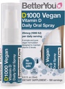 BetterYou D1000 Vegansk Vitamin D Oral Spray - Praktisk alternativ til tabletter - Plant- Oprindelse - fremmer stærke knogler, tænder og immunsystem - Støtte i Calcium Absorption - 100 daglige doser - 0,5 oz