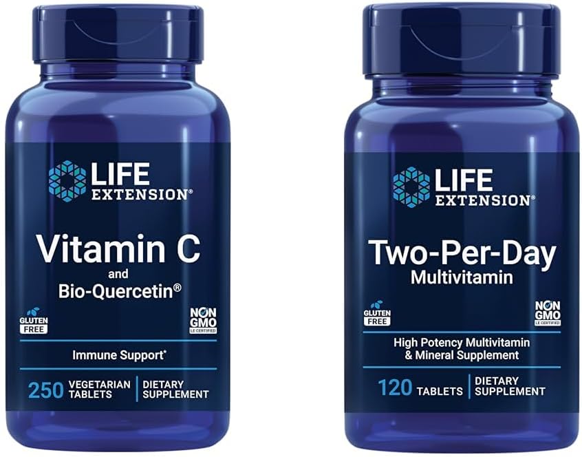 Life Extension Vitamin C & Quercetin Phytosome Plus Multi- Vitamin & Mineral Supplement - 250 tabletter & 120 tabletter