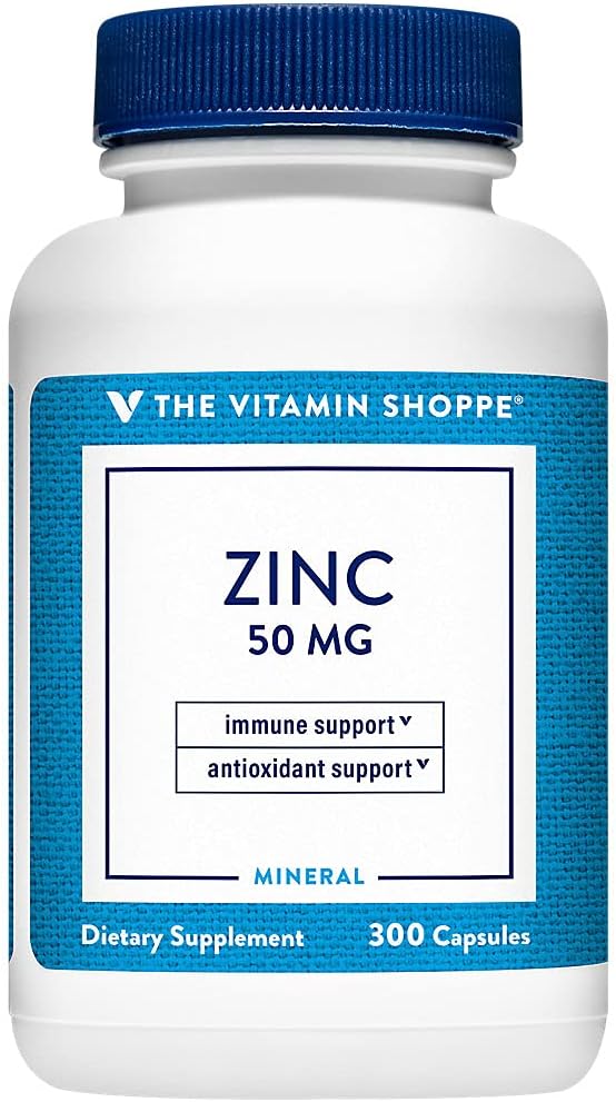 Zink 50mg understøtter sund immunfunktion Eye sundhed, stærkt Absorbable, Antioxidant supplement Daglig servering, Gluten Dairy Free (300 kapsler) af Vitamin Shoppe
