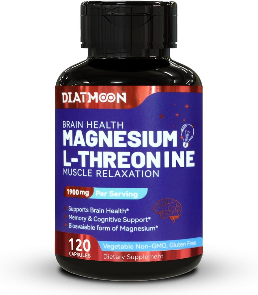 Magnesium L- Threonin kapsler, Magnesium Threonin supplement, 1900 mg Magnesium L- Threonin, Non GMO, Gluten Free - 120 Veg kapsler