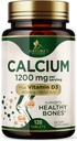 Calcium 1200 mg med vitamin D3 - bentilskud, D-vitamin & kalciumtilskud til kvinder og mænd - benstyrke, tænder og immunforsvar, naturens calciumpiller, flaske i USA - 120 tabletter