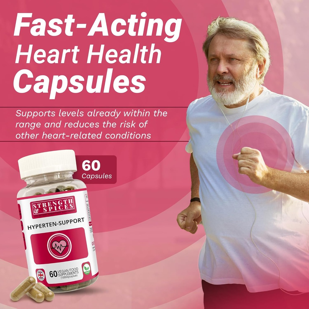 Styrke & krydderier Hypertensupport 100% Natural Supplement for immunsystemet & hjerte sundhed - 15 ingredienser w Hawthorn Berry, Grape Frø & bær - 60 Vegan UK Made 1000mg kapsler