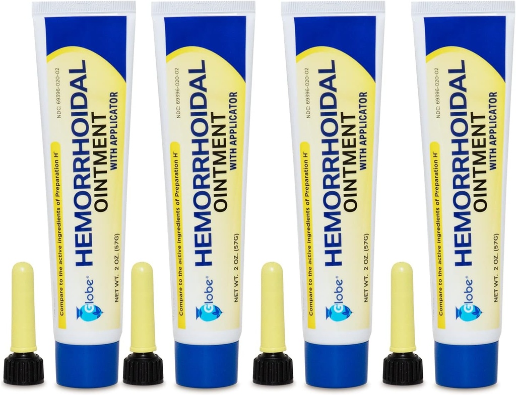Globe hæmoridal salve, Phenylephrin HCl, Petrolatum, Mineral Oil, Relief from Burning, Kløe og ubehag af hæmorider, 2 Ounces (4 Pack)