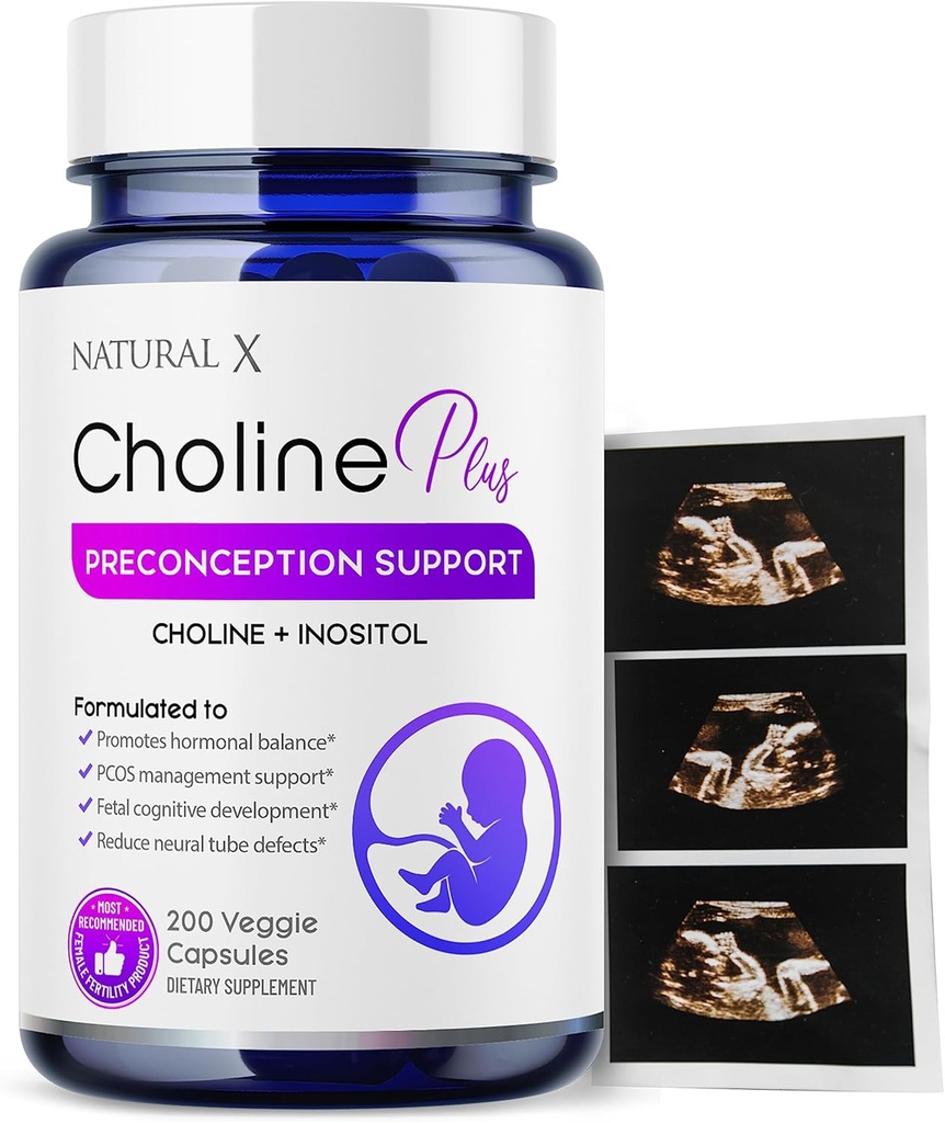 Cholin og Inositol Preconception Vitaminer for kvinder - Fertilitet Blend Supplement, Understøtter sund graviditet og babys kognitive udvikling, forbedret ægkvalitet, Hormonbalance (200 kapsler)