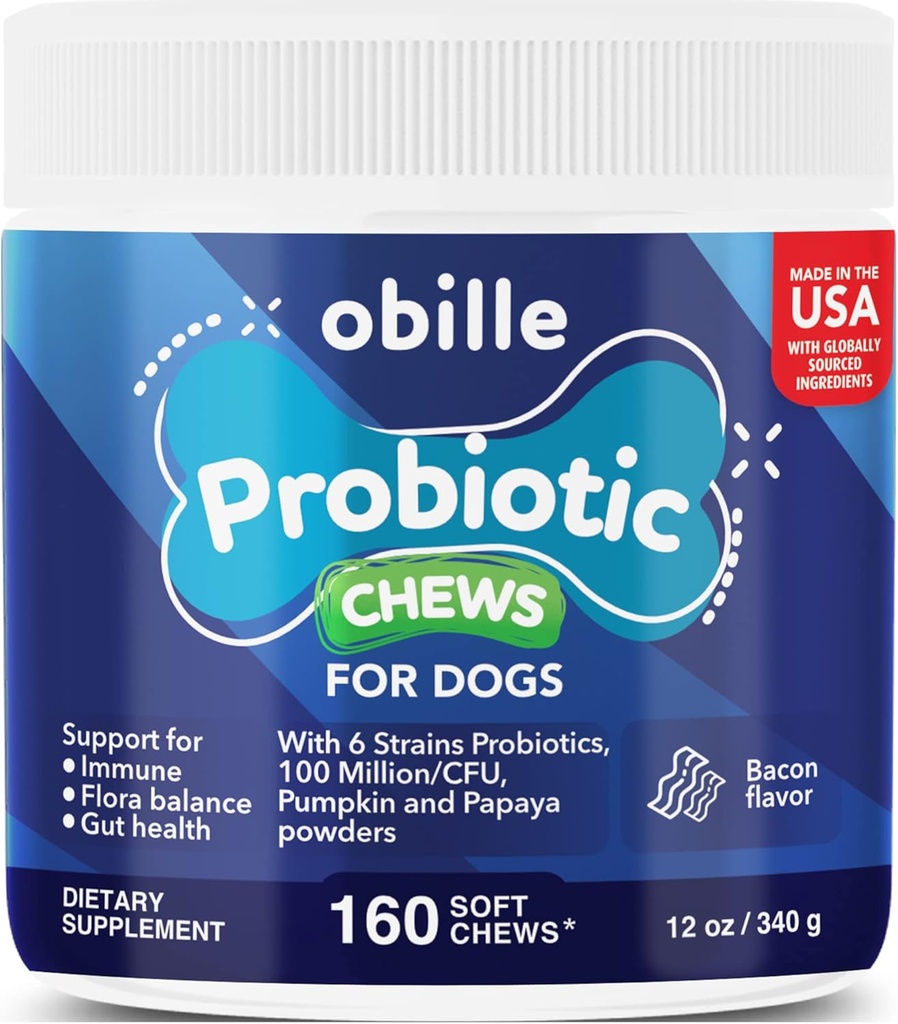 Probiotika til hunde 160 tygger 12 oz - Understøtter Gut & fordøjelse Sundhed, Immunsystemet, Upset Mave & Gas, Metabolisme, Forstoppelse, Diarré & Loose Afføring, Itchy Hud og Ører & Allergier