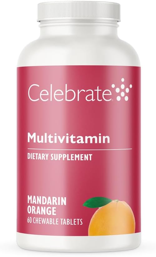 Celebrere Vitamin Bariatric Multivitamin Chewable, Iron Free - Post Gastric bypass & Sleeve Gastrectomy Supplement for mænd & kvinder - Essential Minerals & Vitamin A, B, D & E - Orange (60 tabletter)