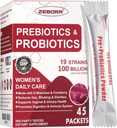 ZEBORA Probiotika-for- Kvinder 100- Billion- CFU 'er med Prebiotika, D- Mannose & Cranberry til fordøjelsesbesvær, immunforsvar, Feminin UT Health Support, Ultimate Probiotic Women' s Care, Soy & Gluten Free, 45 pakker
