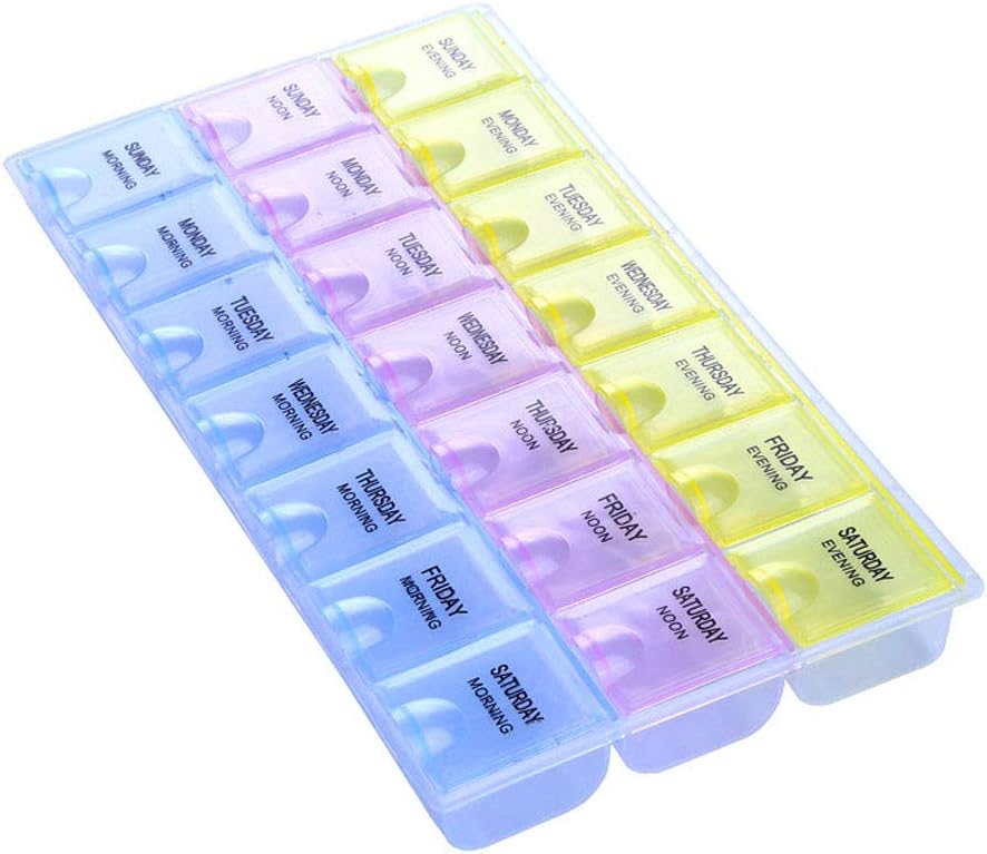 INVODA Pill sag 7 Dag Ugentlig Pill Box med Medicin Reminder Pill Organizer - Morgen Noon Aften Daily 21 Aftagelige kompartmenter