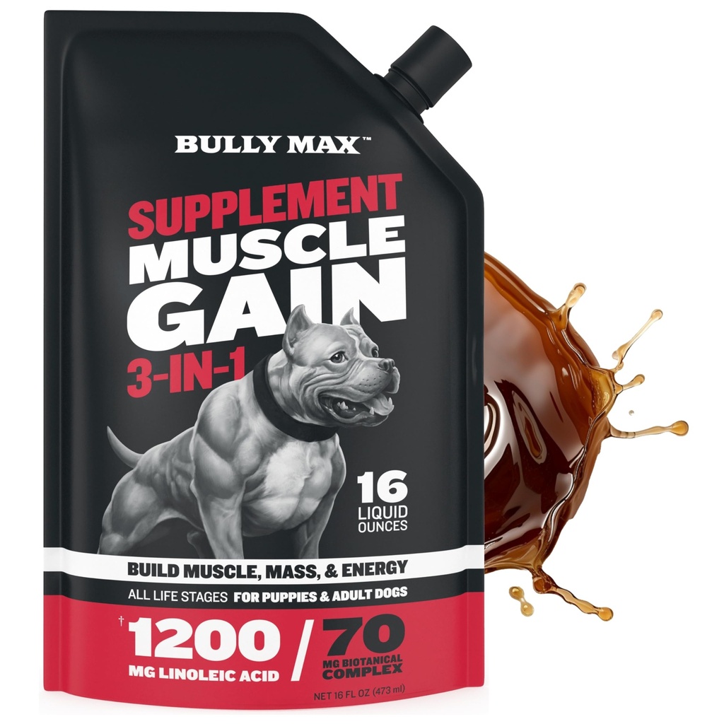 Bully Max 3-in-1 Flydende hund muskel Builder til hvalpe og voksne hunde - hund vitaminer og kosttilskud til ydeevne, energi, inddrivelse, immunforsvar, hud, Coat sundhed - Kanine supplement til alle racer
