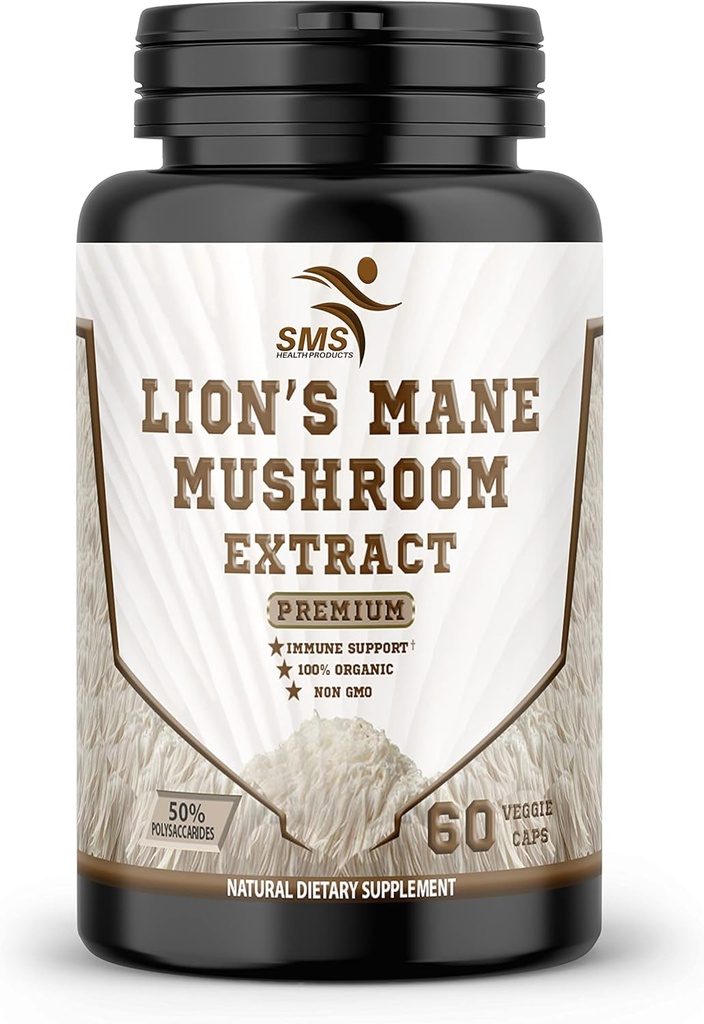 Lions Mane Pills Mushroom Cognition Kapsler (60 Veggie Kapsler) 30% Polysaccharides-Lions Mane Extract Kapsler 124; Brain Supplement, for Brain Sundhed og hukommelse Support