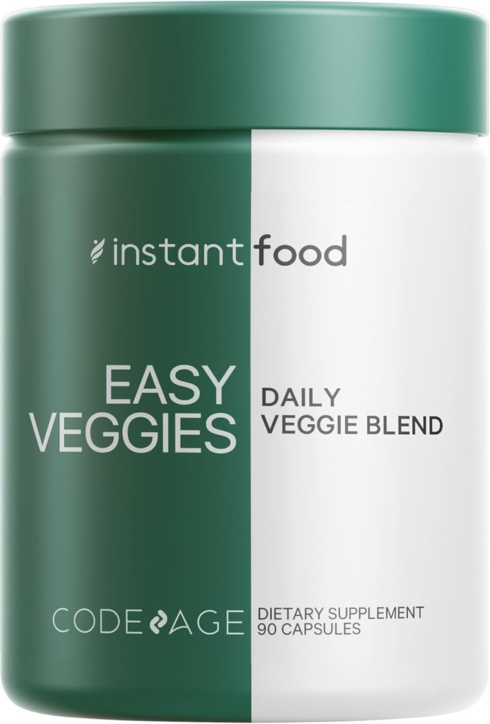 Kodeage Instantfood Easy Veggies, Over 15 Vegetabilske Pulver Ækvivalent All- in- One, Daily Vegan Blend, Hele fødevarer grønne vitaminer supplement kapsler, Phytonutrients Multivitamin, Non- GMO, 90 Kapsler